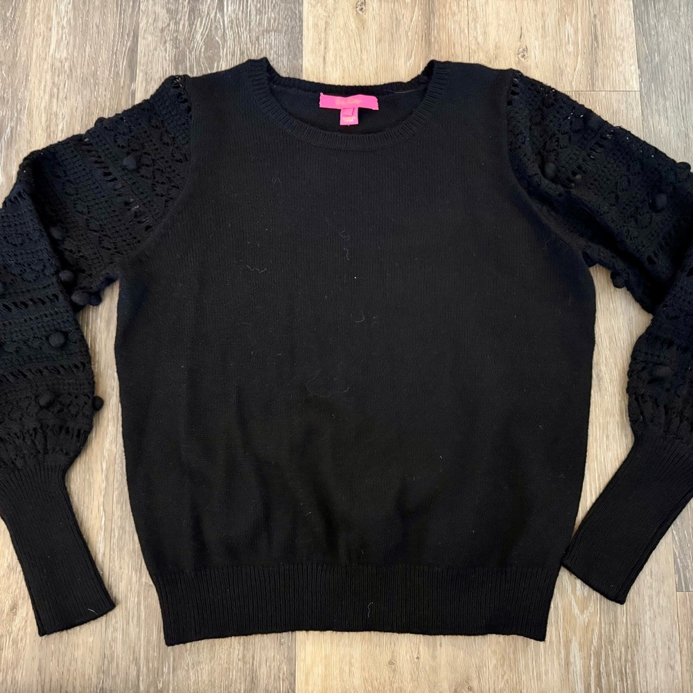 Lilly Pultizer Black Sweater with Textured Sleeves